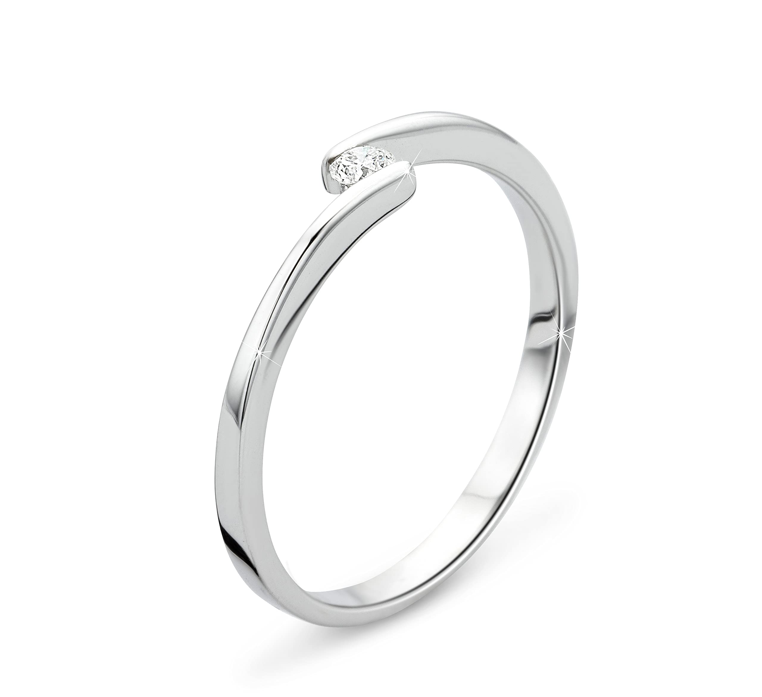 OROVI Ring für Damen Verlobungsring Gold Solitärring Diamantring 9 Karat (375) Brillanten 0.05crt Weißgold Ring mit Diamanten Ring Handgemacht in Italien