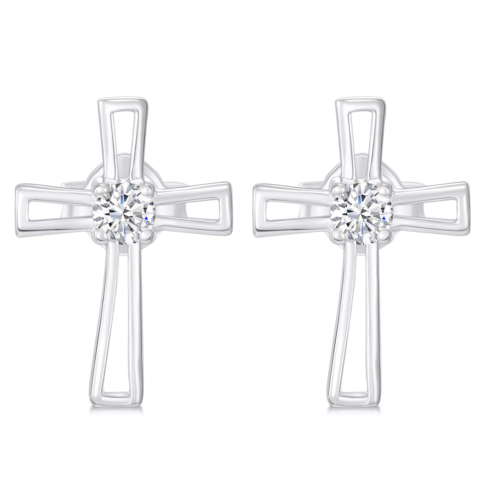 14k Gold 0.12 carat Lab Grown Diamond Cross Stud Earrings for Women, 14 kt Gold Religious Earrings for Her