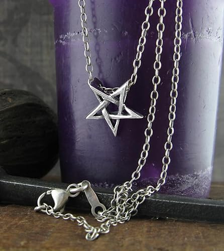 Miniatura 6 de Woot & Hammy Tiny Second Degree Inverted Pentagram Pendant Necklace Baphomet Satanic Symbol with 20" (18" + 2" extender) Sterling Silver Chain