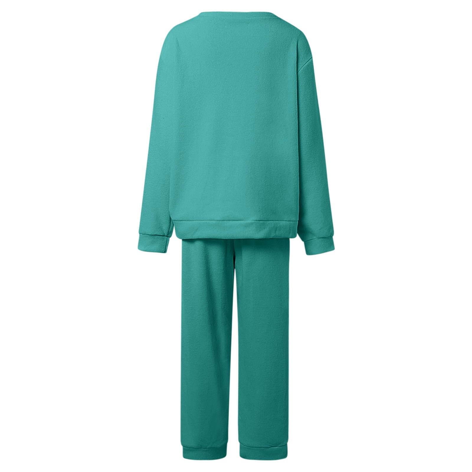 Pigiama lungo da donna, morbido e caldo, set di biancheria da notte in pile, 2 pezzi, maglioni e pantaloni di peluche con coulisse, tinta unita, per il tempo libero, comodo locker