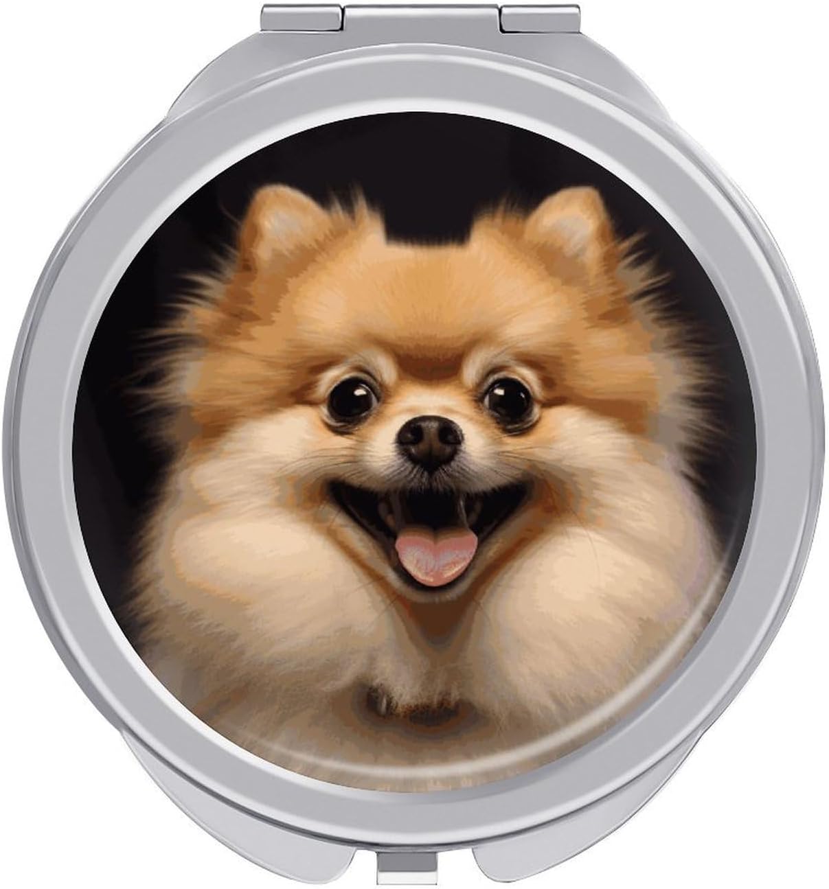 Happy Short-haired Pomeranian Makeup Mirror Portable Folding Mirror Compact Travel Mirrors 2-Sided Round Pocket Mirrors Cute Handheld Beauty Mirror for Handbag Purse for Women Gift