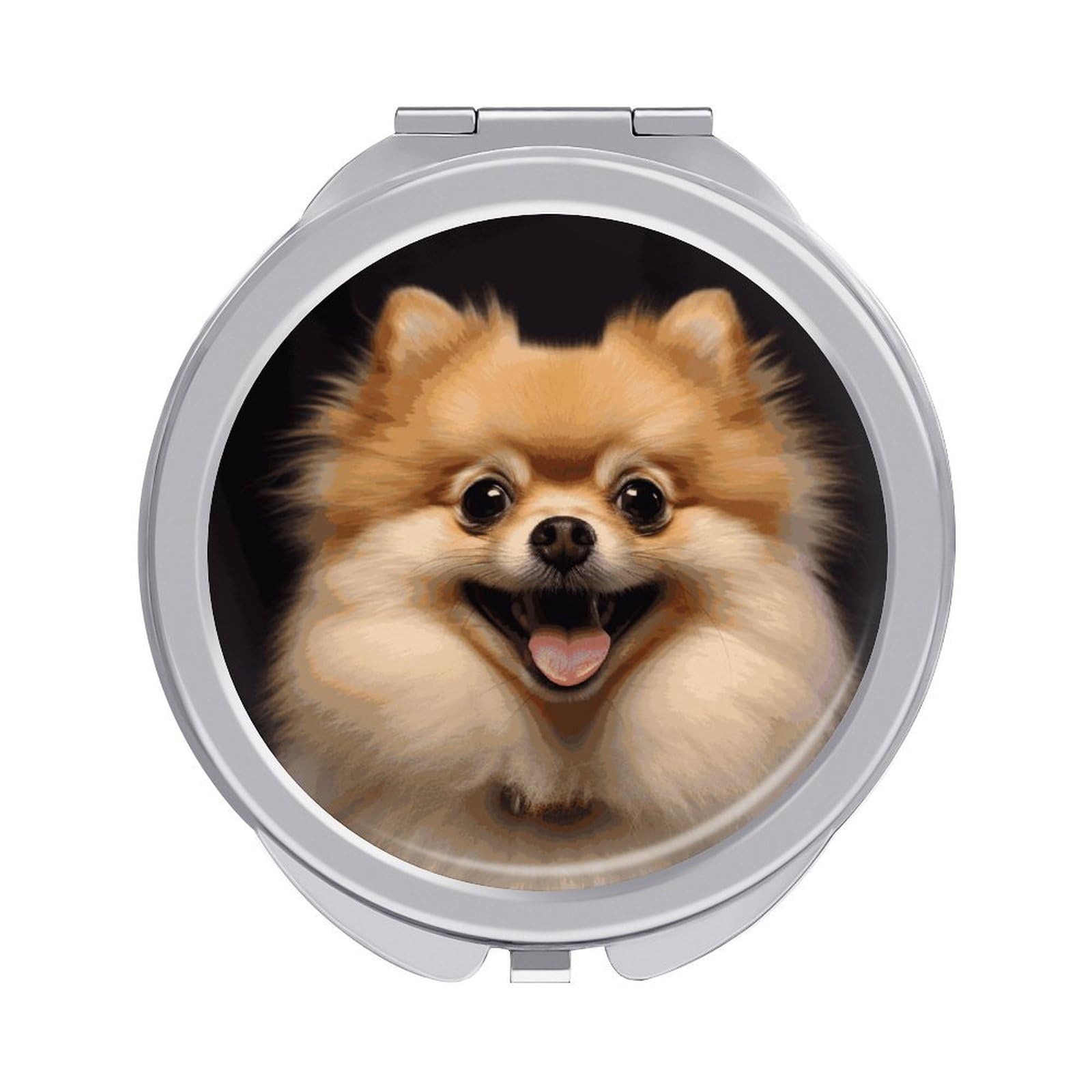 JTREHY Happy Short-haired Pomeranian Makeup Mirror Portable Folding Mirror Compact Travel Mirrors 2-Sided Round Pocket Mirrors Cute Handheld Beauty Mirror for Handbag Purse for Women Gift