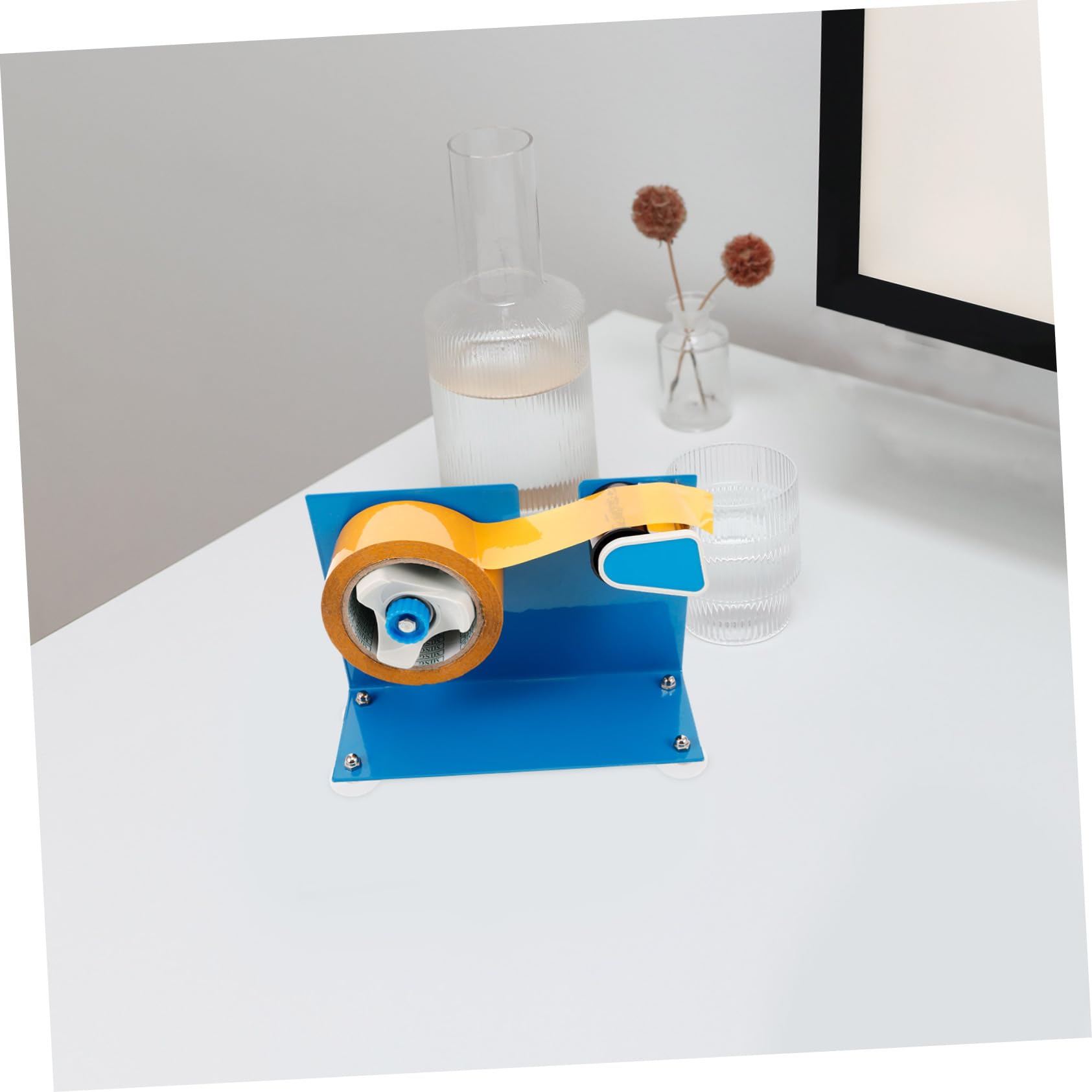 Blauer Tisch Klebebandabroller aus Eisen mit Saugnapfbase für 5cm Breite Bänder Präzises Schneiden Wiederverwendbar für Lager und Zuhause