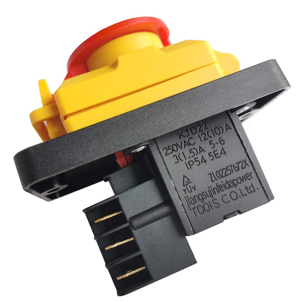 KJD22 6 pins Industrial Electromagnetic Switch Emergency Stop Push Button Switch Waterproof ON Off Pushbutton Switches for Woodworking Machine Tool Equipment AC 250V 12(10) A