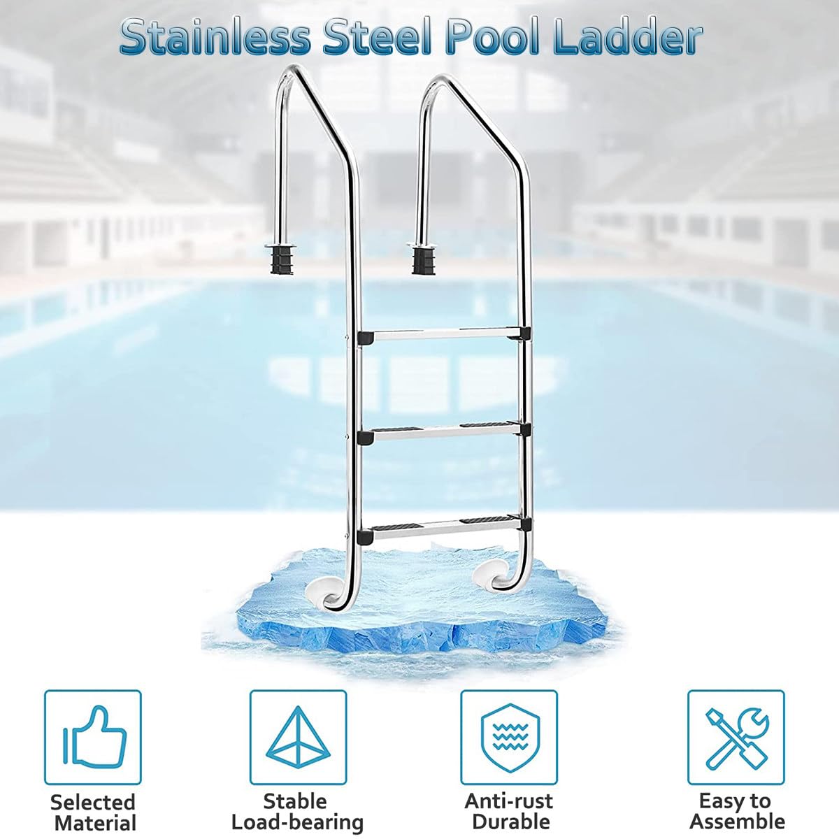 Escalera de Piscina con Pedales Resistentes al Desgaste 2/3, Escalera de Acero Inoxidable para Piscinas Interiores/Exteriores, baños Termales, Piscinas de SPA, Parques acuáticos,B-2steps