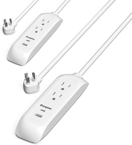 Energizer 2 paquetes de 4 dispositivos de 3 pies de carga rápida con conexión a tierra, extensor de pared de enchufe múltiple (2) tomas de corriente
