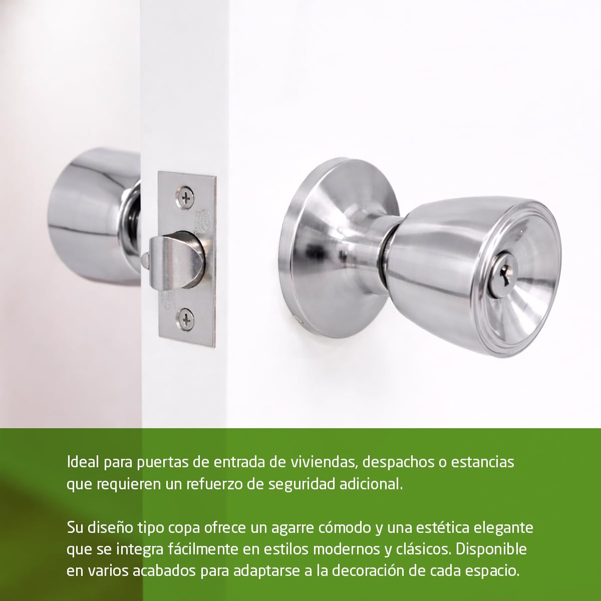 Amig - Juego de Pomos para Puerta de Entrada Interior - Para Puertas de Madera 35‑45 mm - Picaporte 60/70 mm con Condena Interior - Instalación con Agujero Ø54 - Latón Cromado brillo - Mod. 600