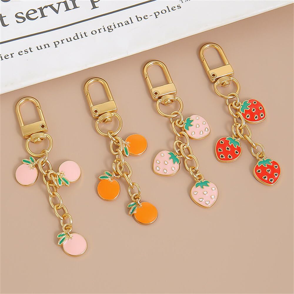 Fuqimanman2020 Cute Fruit Enamel Keychain for Women Fruit Charms Tassel Chain Keyring Purse Bag Decor