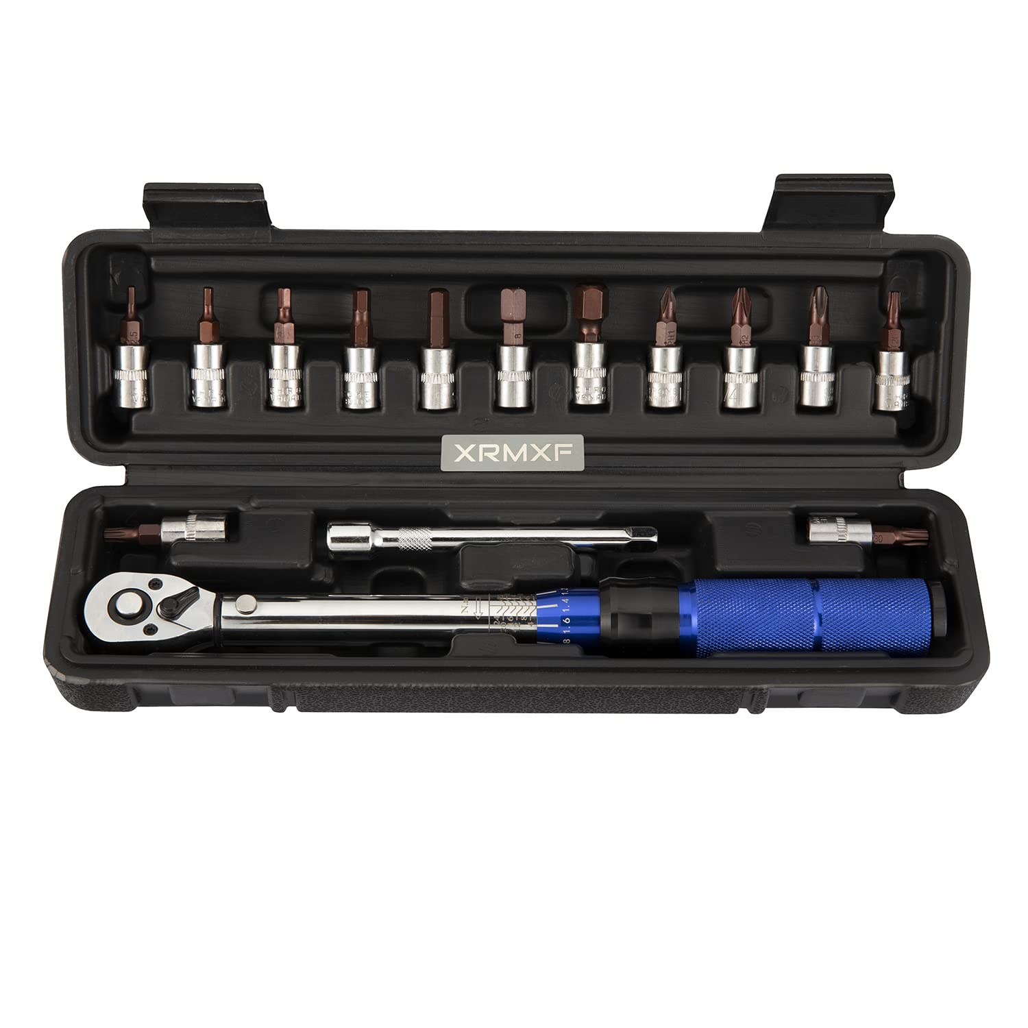 Clé dynamométrique pour vélo et moto 1/4" avec cliquet réversible et rallonge, 2-24 N.m, lot de 15 pièces, embouts hexagonaux et Torx