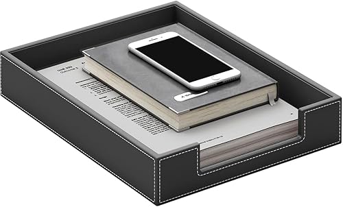 Miniatura 2 de Bandeja de cuero para cartas, elegante organizador de escritorio para suministros de oficina, correo, papel, archivo, revista, organización de