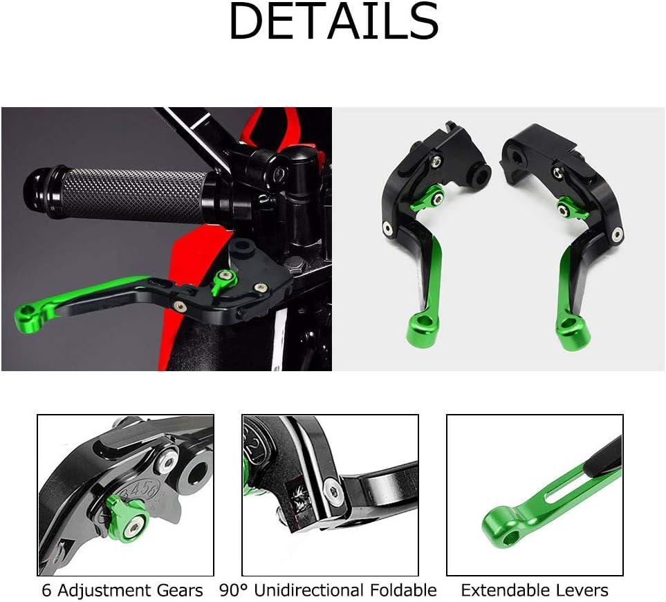 LANQIAN Brake & Clutch Levers Set Foldable Extendable CNC for ZX10R 2006-2015 Green+Black