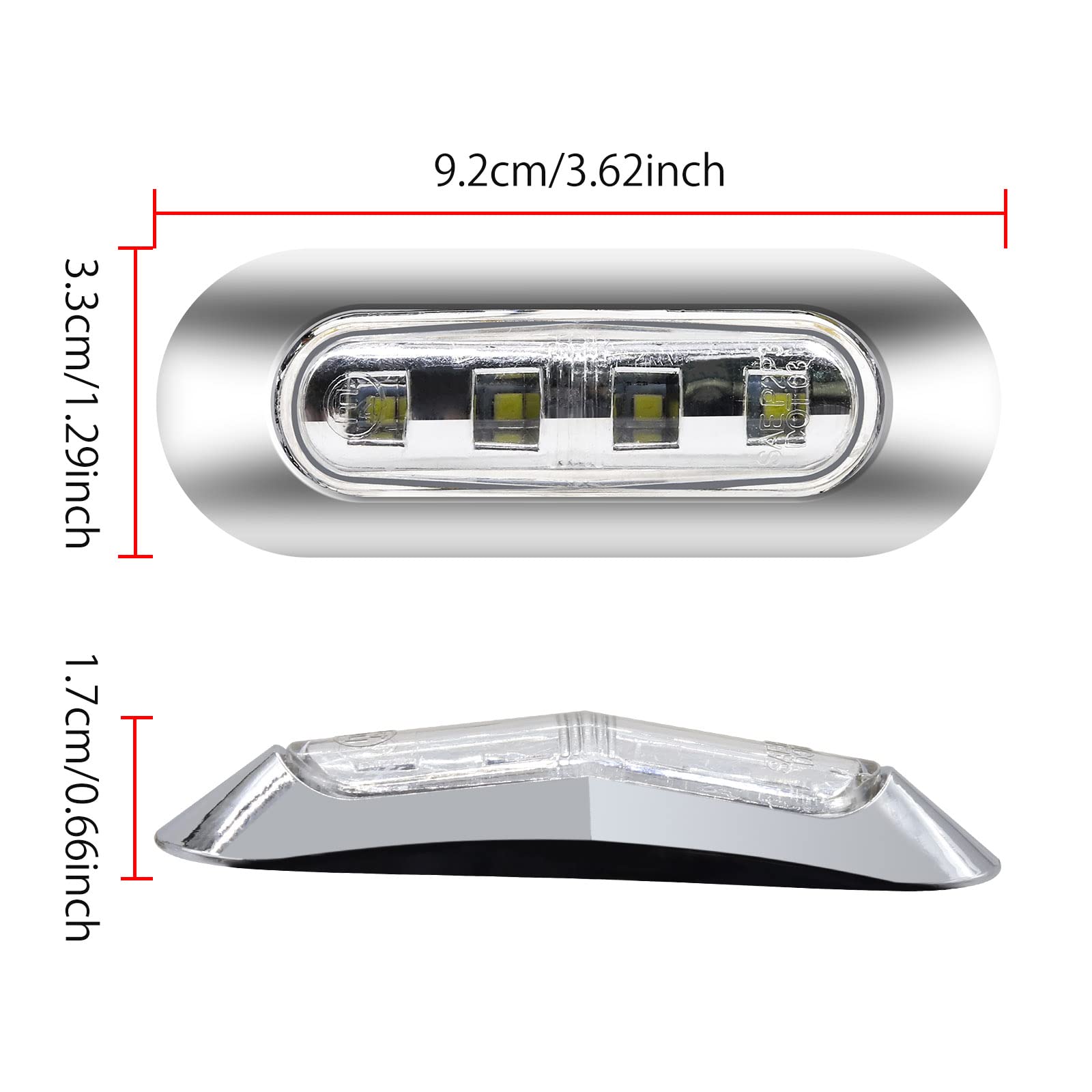 Biqing 10x Luce di Ingombro Laterale Bianco,12V/24V 4 LED Indicatore di Direzione Laterale Posteriori indicatori di Luce luci di Posizione Laterali con Cornice Cromata per Camion Caravan Trattore Bus