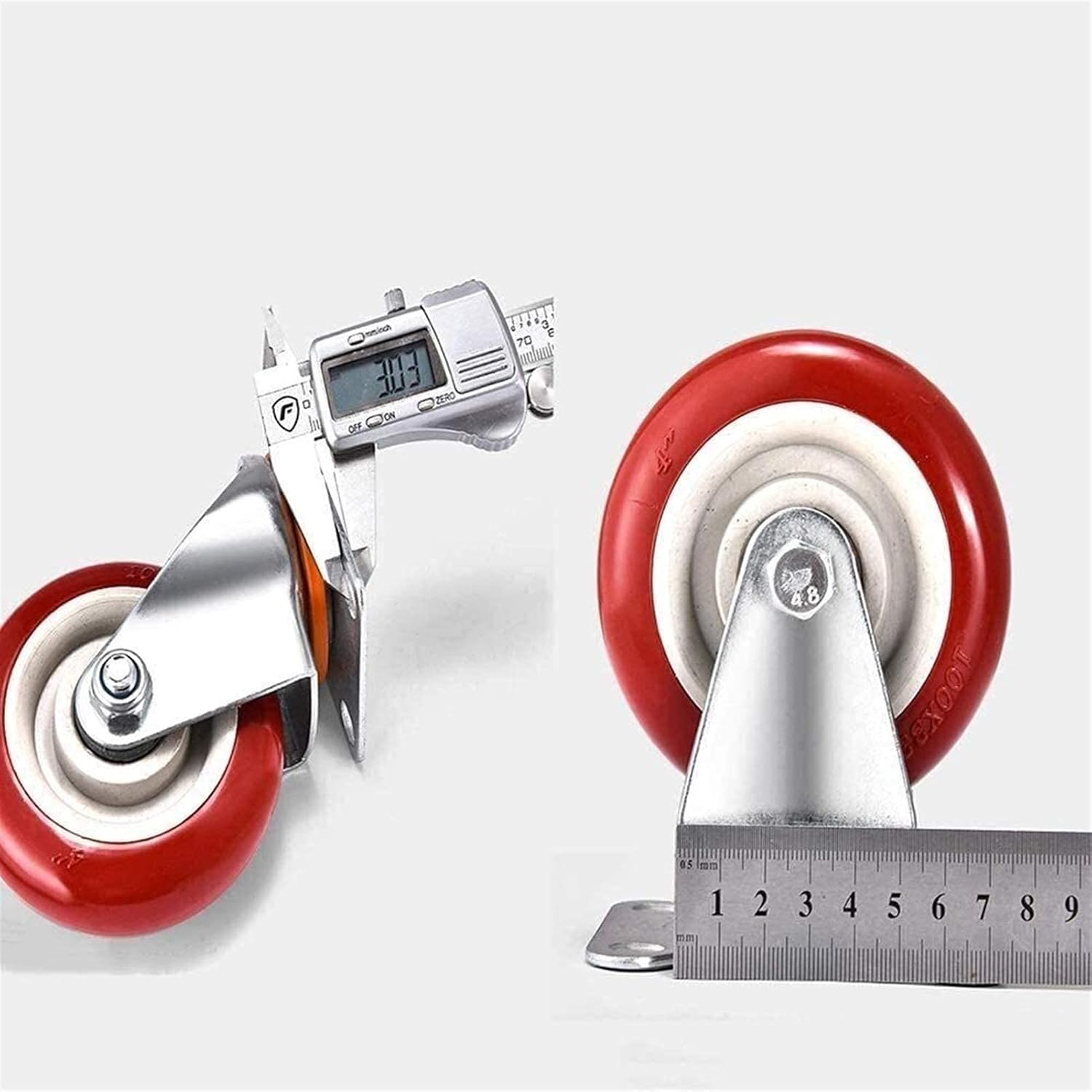 Universal Casters, Brake Caster Mounting Plates, Trolley Wheels Heavy Duty Polyurethane Furniture Casters, Office Chair Shopping Wheels, for Hard Floors, Carpets, Tiles, Four-Piece