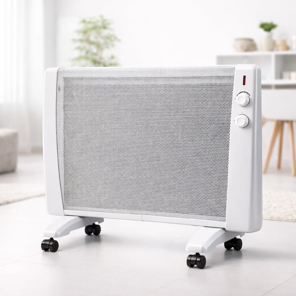 Syntrox Germany Infrarotheizung 2400W / Wärmewellenheizung – mobile Elektroheizung mit Thermostat & 4 Heizstufen, leise & staubfrei, Standgerät mit Rollen und Wandmontage