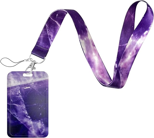 Geiomoo Lanyard with Clip Clasp and Badge Holder, Neck Strap with ID Hard Card Case (Purple Agate)