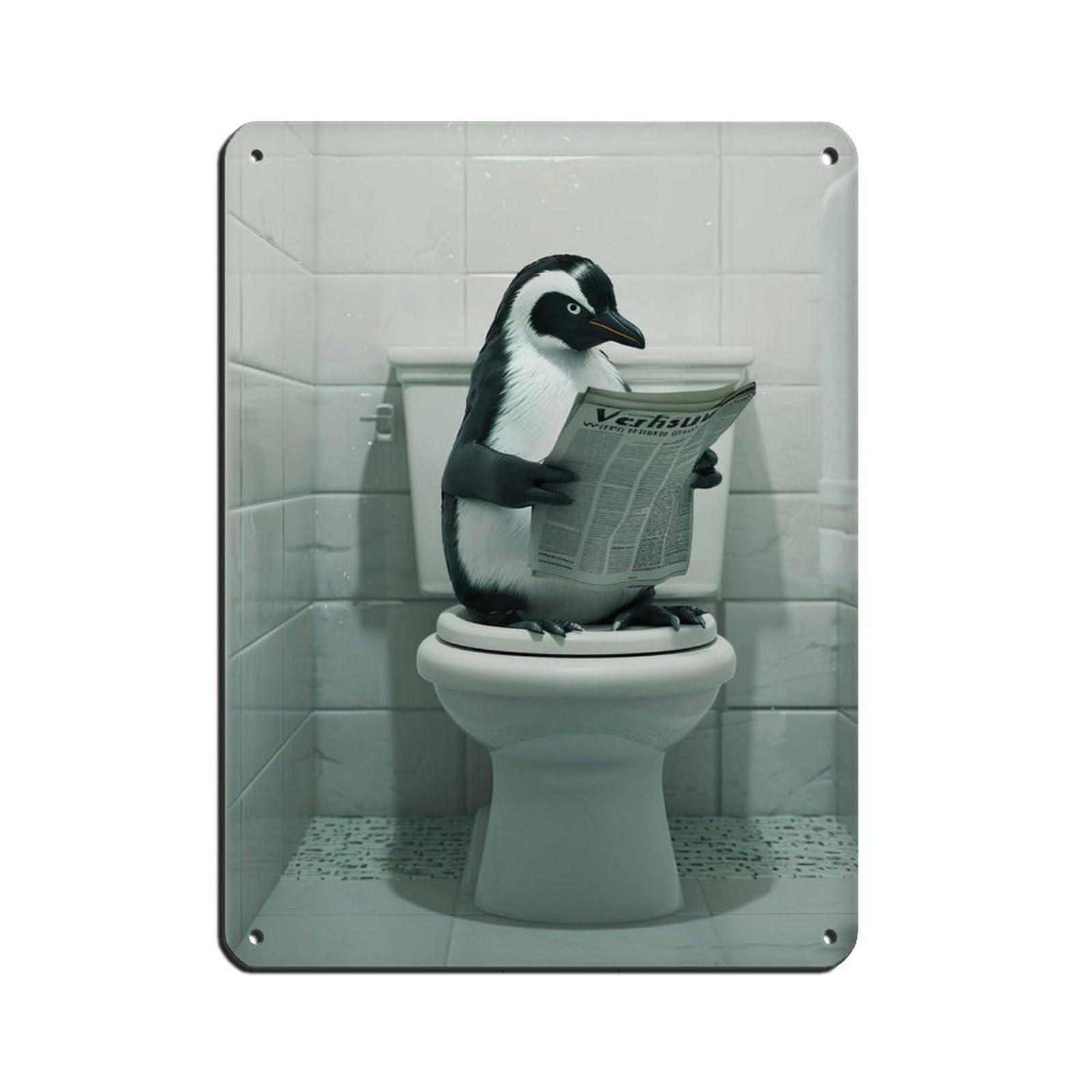 Penguin Sitting on The Toilet Reading A Newspaper Retro Poster Metal Tin Sign Chic Art Retro Iron Painting Bar People Cave Cafe Family Garage Poster Wall Decoration 12x16inch(30x40cm)