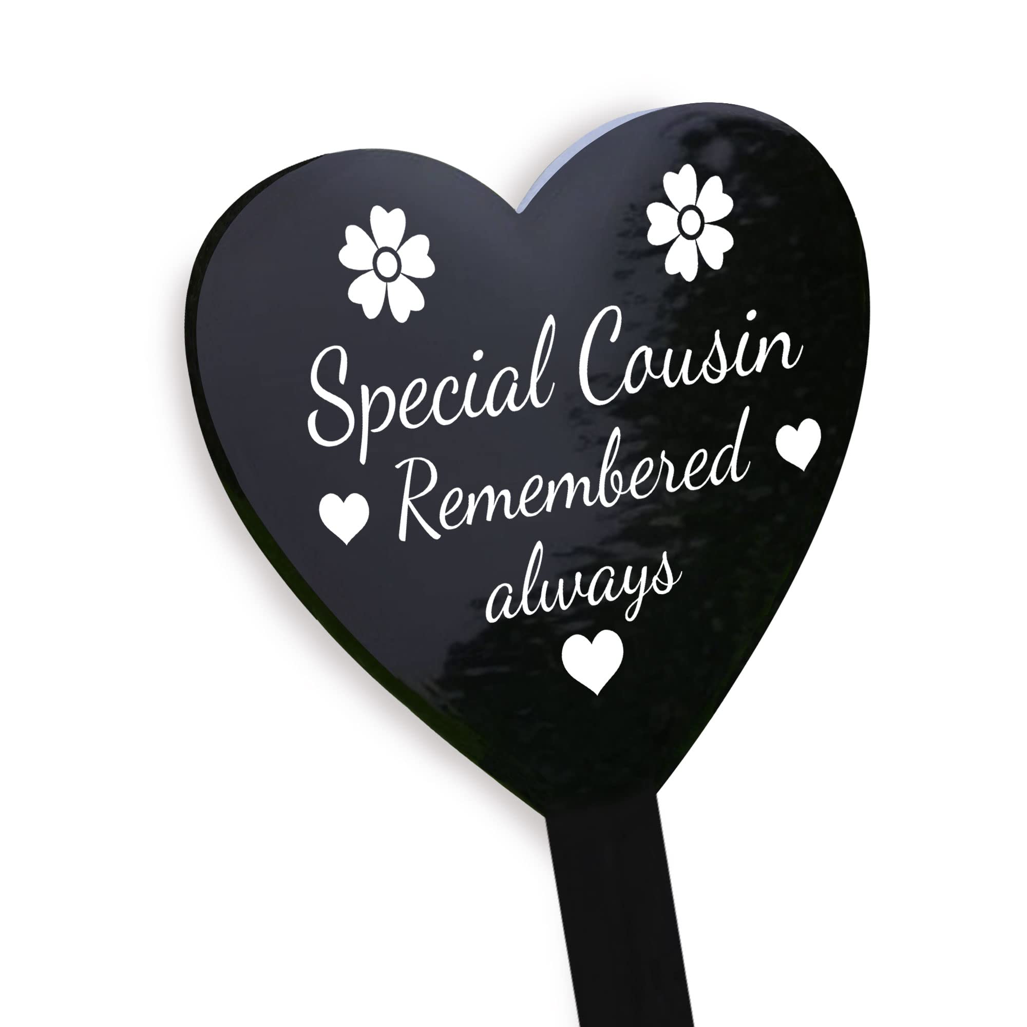 Red Ocean Special Cousin Grave Marker - Graveside Memorial Decorations - Weatherproof Black Acrylic Heart Stake - Cousin Memorial Remembrance Plaque