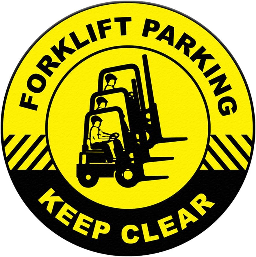Forklift Parking Keep Clear Floor Decals Yellow Anti-Slip Round Shape Business Industrial Signs Stickers 17Inches Longer Side