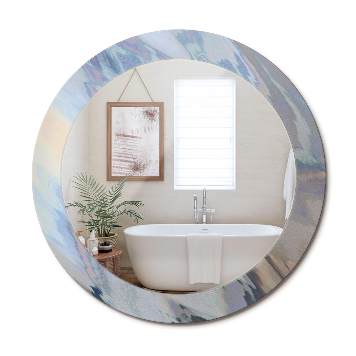 Miroir rond graphique cadre en verre fi70 cm ondes abstraites à réflexion nette