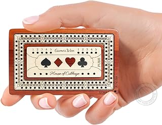 House of Cribbage - 2 Track - Wooden Travel / Pocket Size Cribbage Board - 4 Inch - Inlaid in Bloodwood / Maple Wood with Storage Space for Cribbage Pegs - 60 Points - Non Continuous