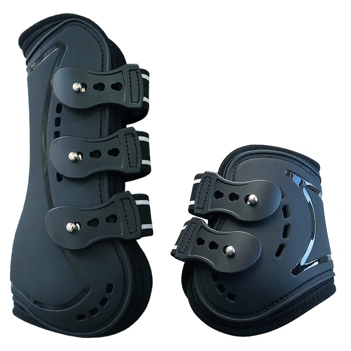 Stecche sportive per cavalli, protezione per gambe anteriori e posteriori, per scuola, competizione, set da 4 (L, nero)