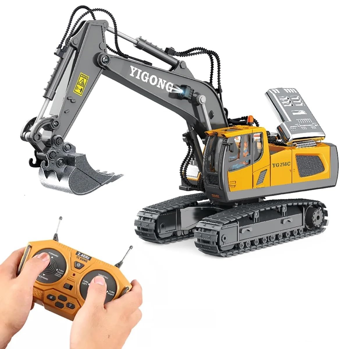 Remote Control Excavator Toy 1/20 Scale RC Excavator, 11 Channel Upgrade Full Functional Construction Vehicles Rechargeable RC Truck with Metal Shovel & Lights Sounds Best for Kids 3-15