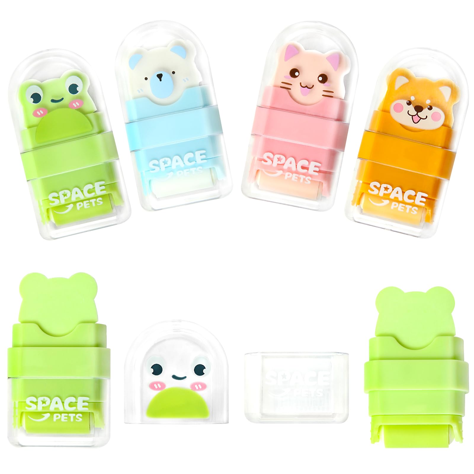 4Pcs Animal Roller Erasers, Cute Pet Roller Erasers, Space Pet Rubber, Cartoon Eraser with Shaving Rollers Case for School Office Supply Stationery