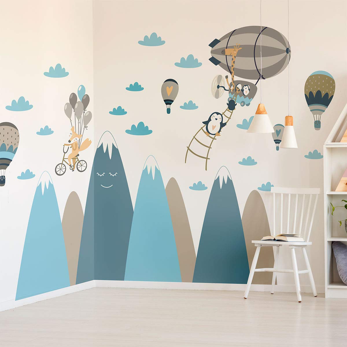 Ambiance - Adesivo da parete per bambini, motivo: Montagne, scandinavo, per camera dei bambini e animali in viaggio, 50 x 90 cm, 1 pezzo