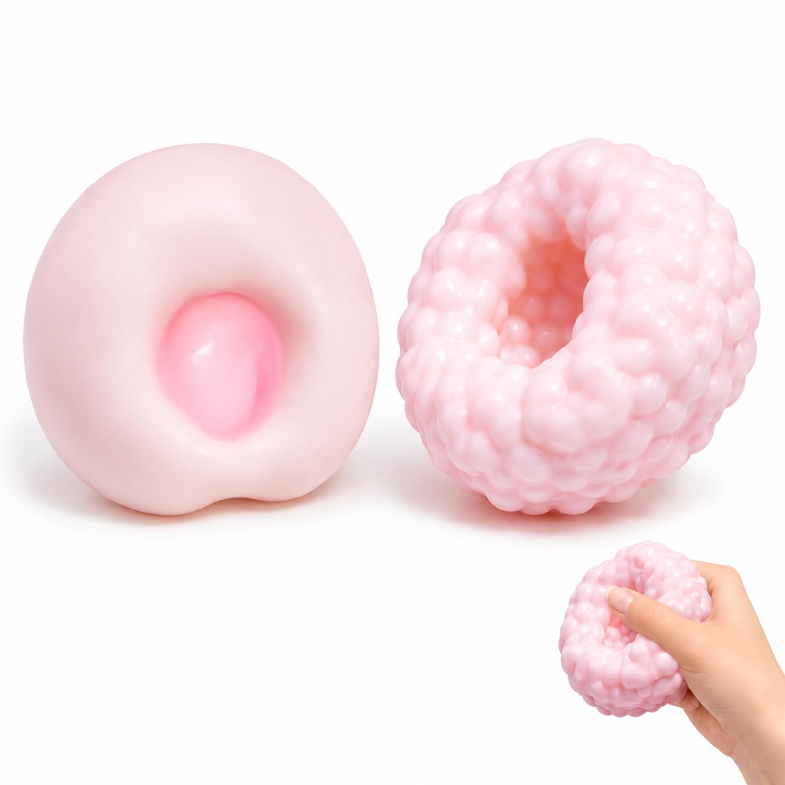 2 PCS Sand Squishy Ball, Sand Filled Squishy Tools for Stress Relief, Hand Exercise Sensory Balls for Office Desk and Commute Use, Two Strawberry Themed Sensory Fidget with Soft Texture