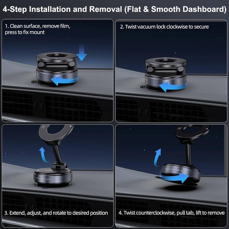 Image of WUTEKU 2026 Upgraded Vacuum Ultra Suction K007 Magnetic Phone Holder, 98LBS Strongest Suction & 2600gf Magnetic for Magsafe Car Mount, 360 Adjustable Foldable Holders for Your Car for All Smartphones
