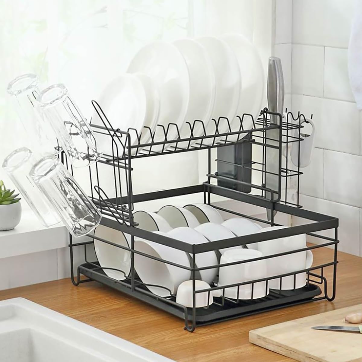 Escurreplatos De 3 Niveles Con Tabla De Escurrir,Escurreplatos Grande Para Fregadero,Porta Utensili Extraíble,Escurridor De Platos Acero Inoxidable Para Cocina