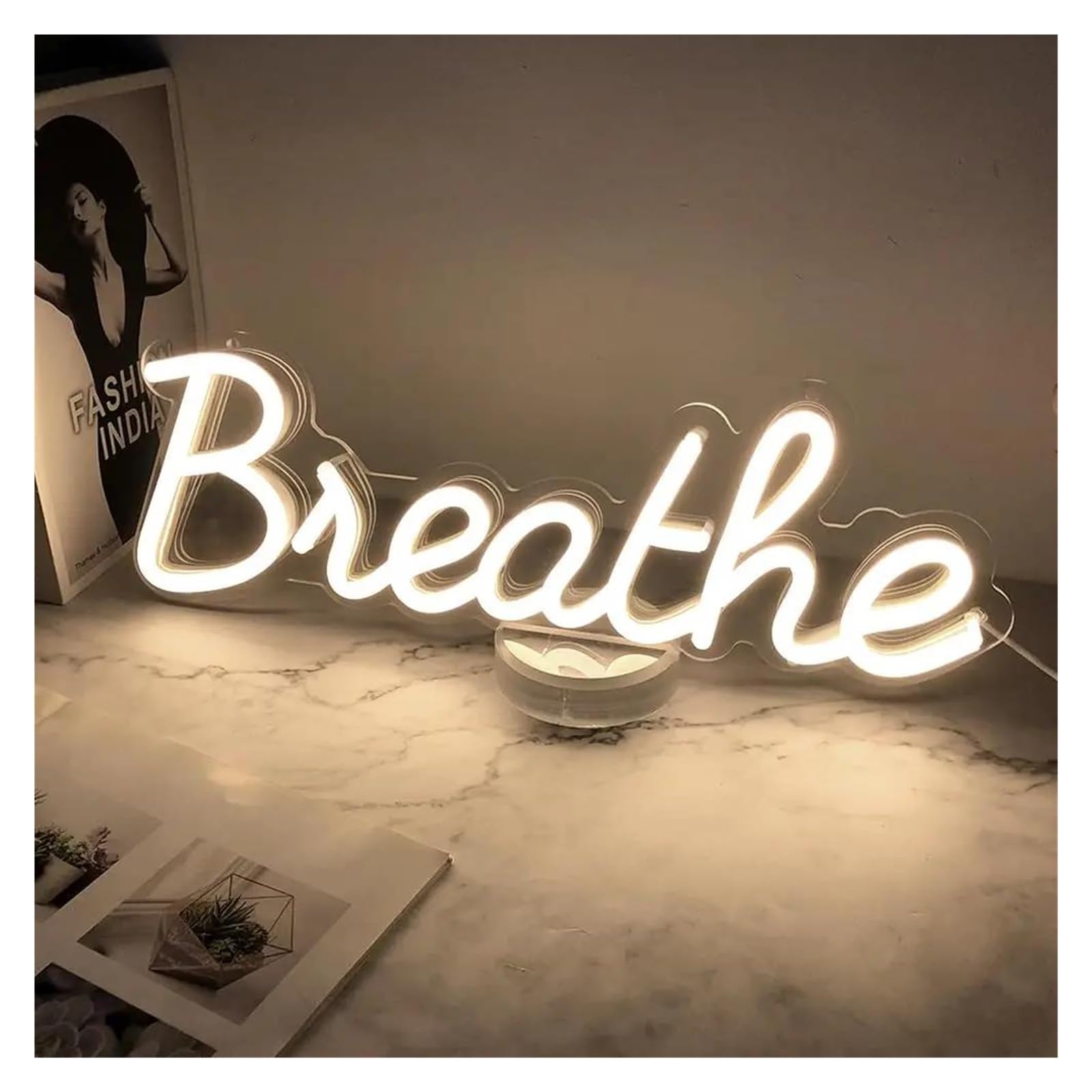 Decoración Lámparas Interruptor De Luz Regulable Con Letrero De Neón Breathe Para Decoración De Pared En El Hogar, Estudio De Yoga, Sala De Lectura O Salón 43x14cm