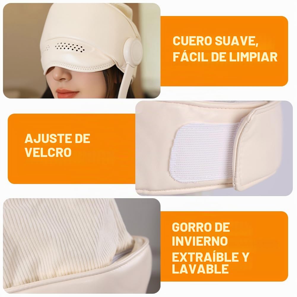 Masajeador eléctrico de cabeza con 6 zonas de presión de aire y calor ocular (38-50 °C), masajeador de cabeza eléctrico alivia dolores de cabeza/estrés, masajeador de cabeza con 3 modos para un mejor
