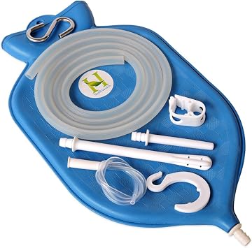 Rubber Enema Bag Kit for Colon Cleansing with Silicone Hose 2 Quart, Open Top - Blue