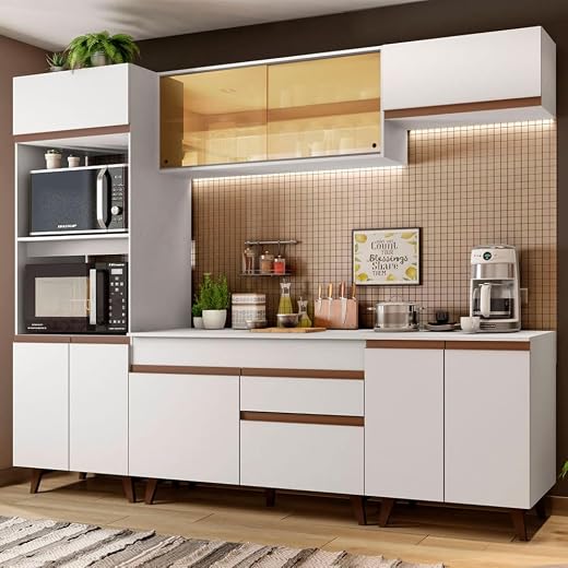 Madesa Full Modular Kitchen Complete Set with Glass Cabinets Ample Storage 260 Cm Wide with 6 Cabinets, 1 Pull-Out Drawer...