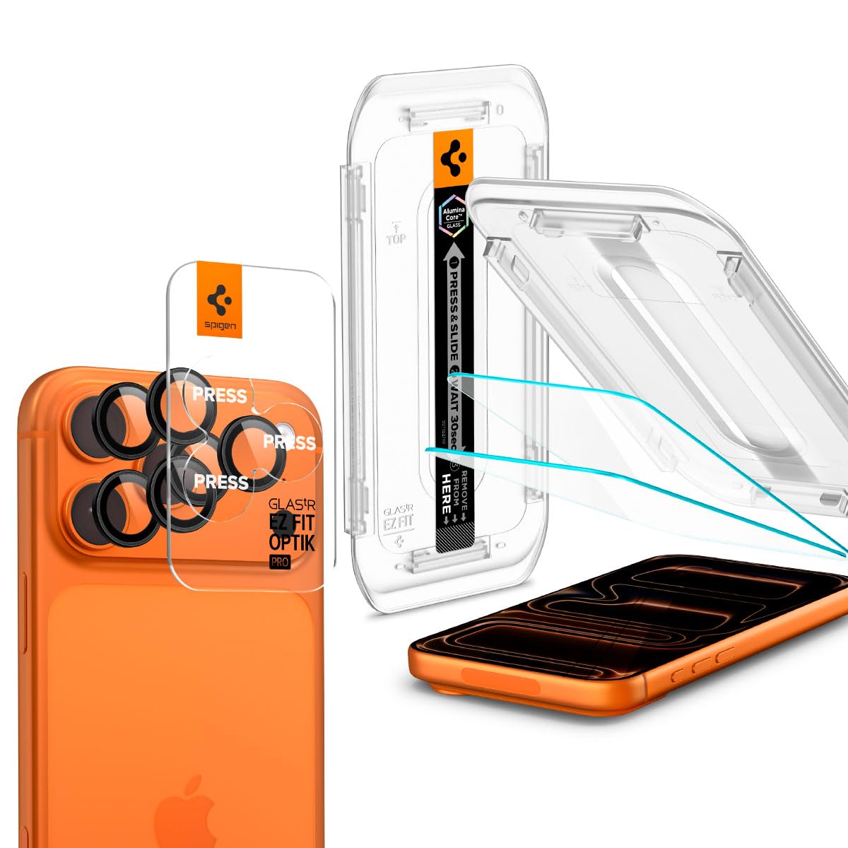 Spigen Paquete de cristal templado, protector de pantalla y lente de cámara para iPhone 17 Pro Max / 16 Pro Max