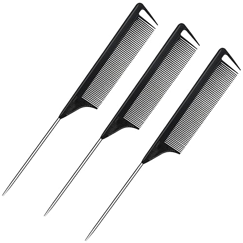 Peines de cola de rata, 3 piezas, peines de cola de rata de metal para mujeres, niñas, para cabello rizado, trenzado, peinado (negro)