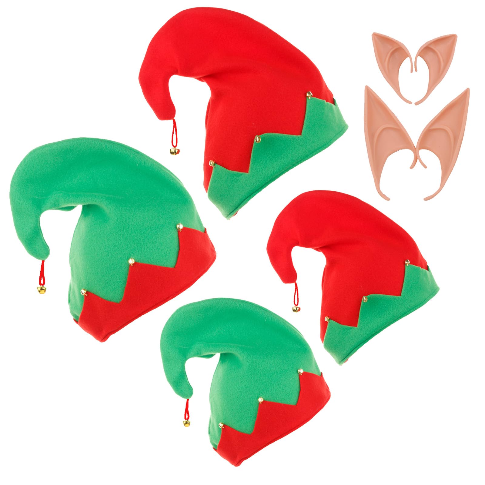 4 Pieces Christmas Fairy Hat Onlvmyur Elf Hat Adult Kids Funny Santa Hats and 4 works of Elf Ears for Christmas Fancy Dress Up