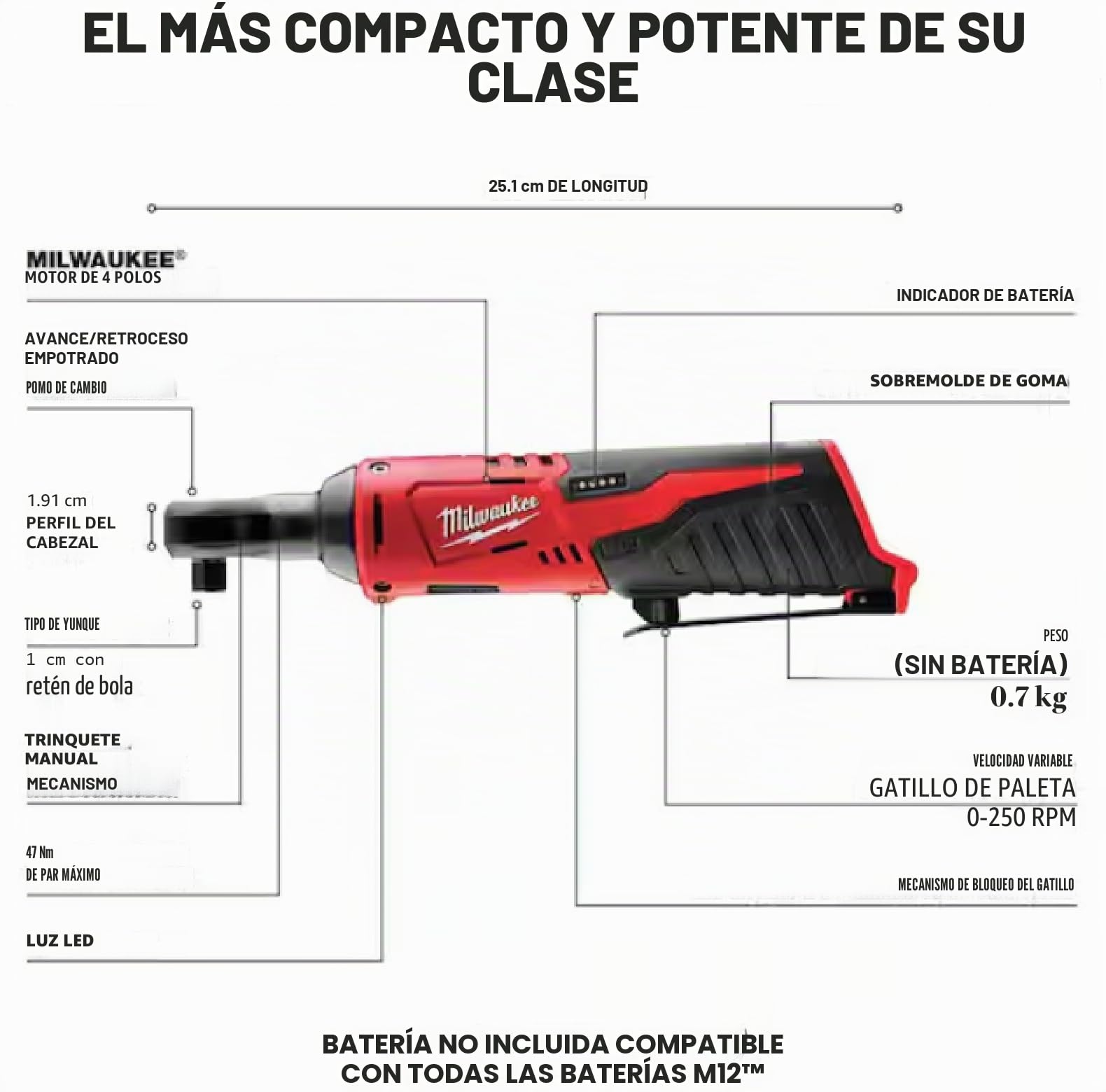 Milwaukee 2457 – 20 M12 3/8 carraca herramienta sólo