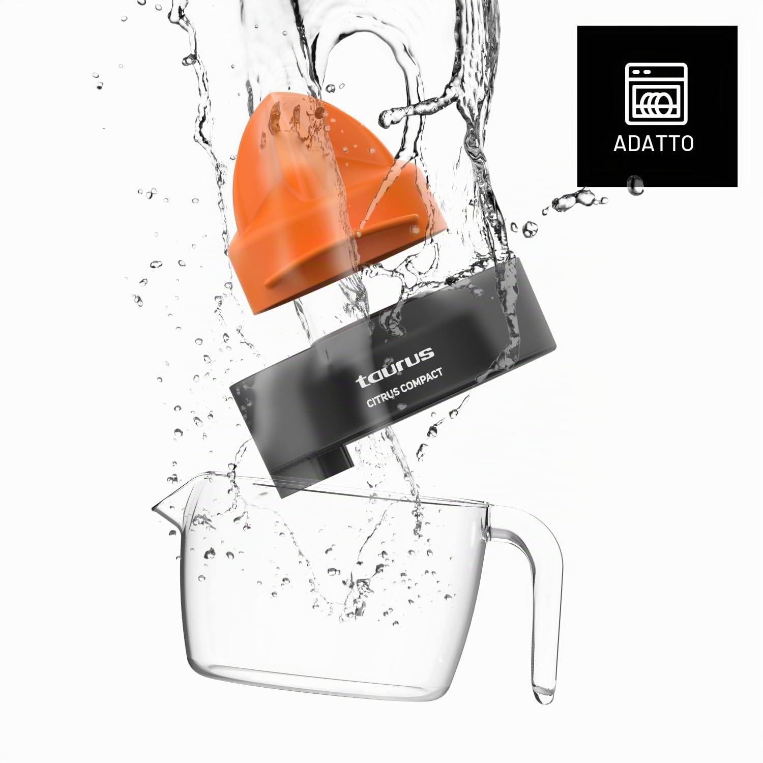 Taurus - Spremiagrumi Elettrico Citrus Compact | Doppio Senso di Rotazione | Cono Extra Large | Smontabile | Lavabile in Lavastoviglie | Design Salvaspazio | Senza BPA | 800 ml