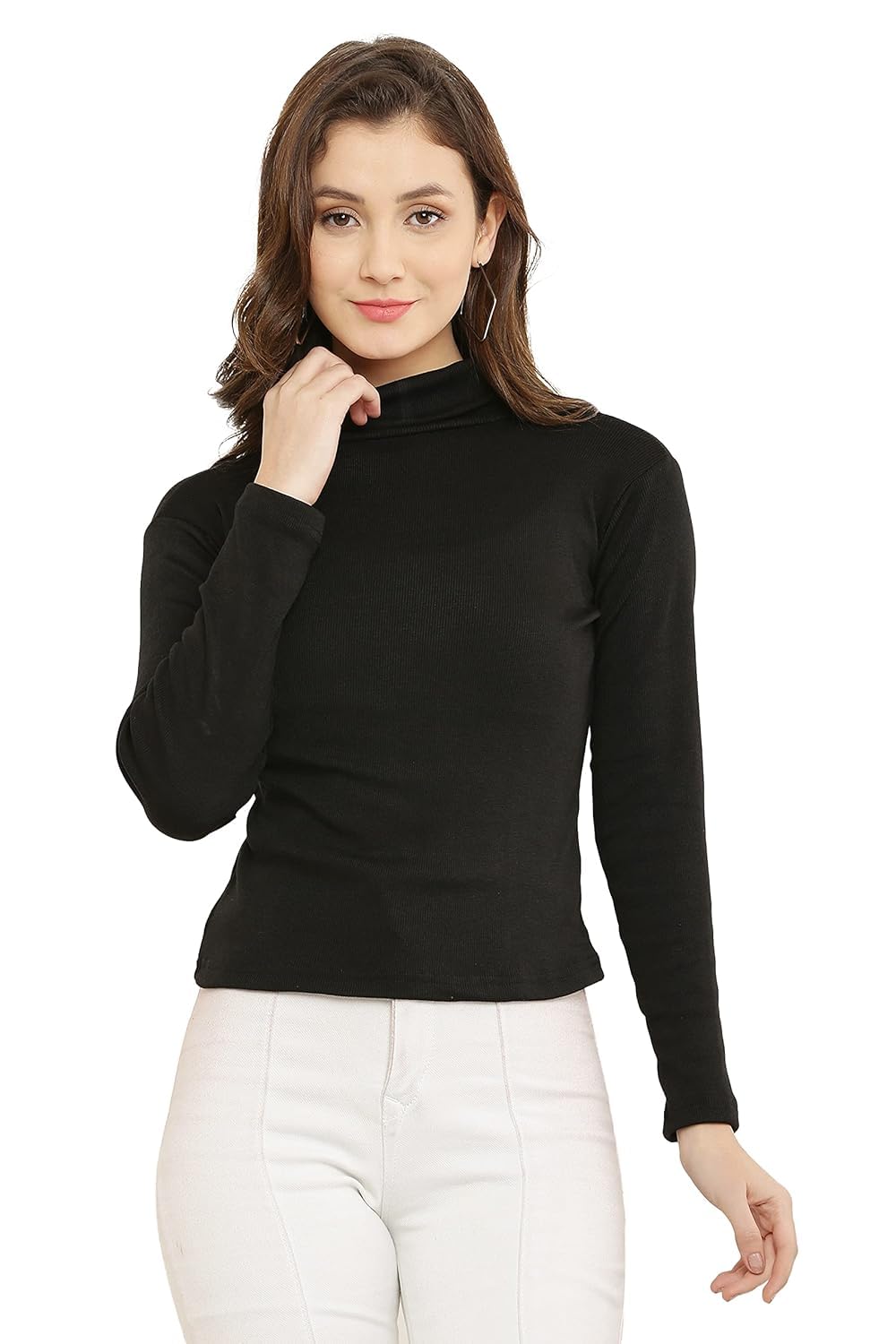 rzlecort Women's Lycra Ribbed Stylish High/Turtle Neck Full Sleeve Trendy Basic Solid Top for Womens and Girls-picture-36