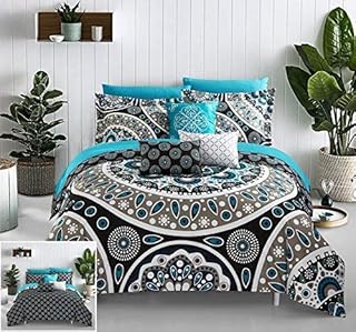 Chic Home 10 Piece Mornington Large Scale Contempo Bohemian Reversible Printed with Embroidered Details. Queen Bed in a Bag Comforter Set Black