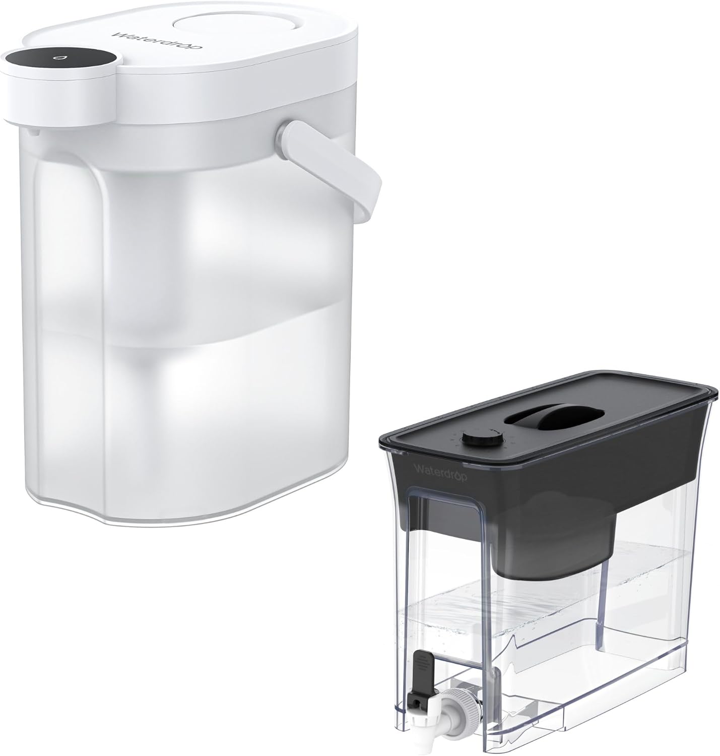 Waterdrop FreshTaste Electric Water Filter Pitcher, Dispenser, Water Purifier for Fridge, Reduce Chlorine, Lead, Copper, 17-Cup&Waterdrop 35-Cup Slim Water Filter Dispenser, Large Capacity