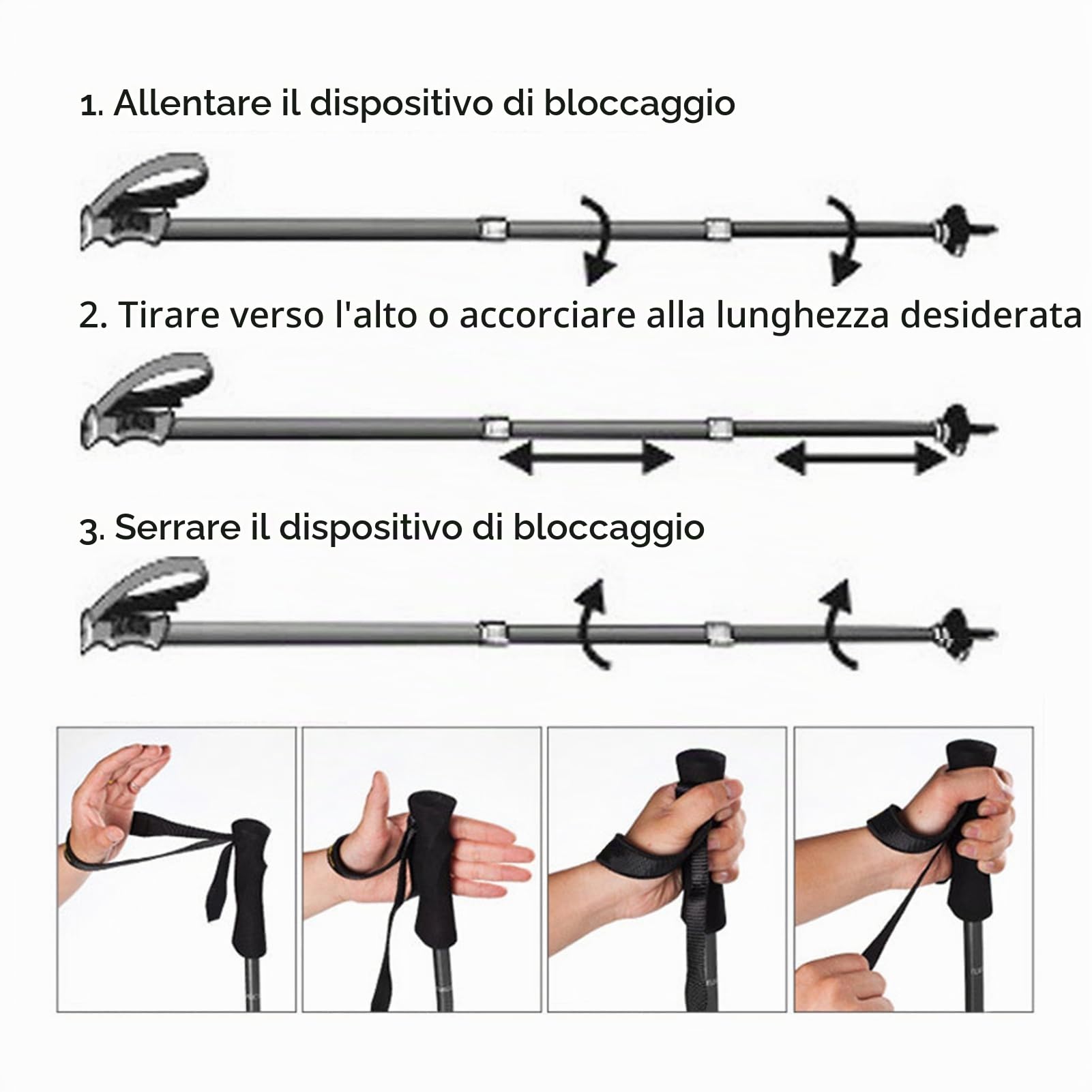 AUTOPkio Bastoni Trekking Bastoncini Trekking, Bastone da Trekking Camminare Telescopici Alluminio Antiurto Racchette Trekking Pieghevole 65-135cm con Eva Maniglia per Escursioni
