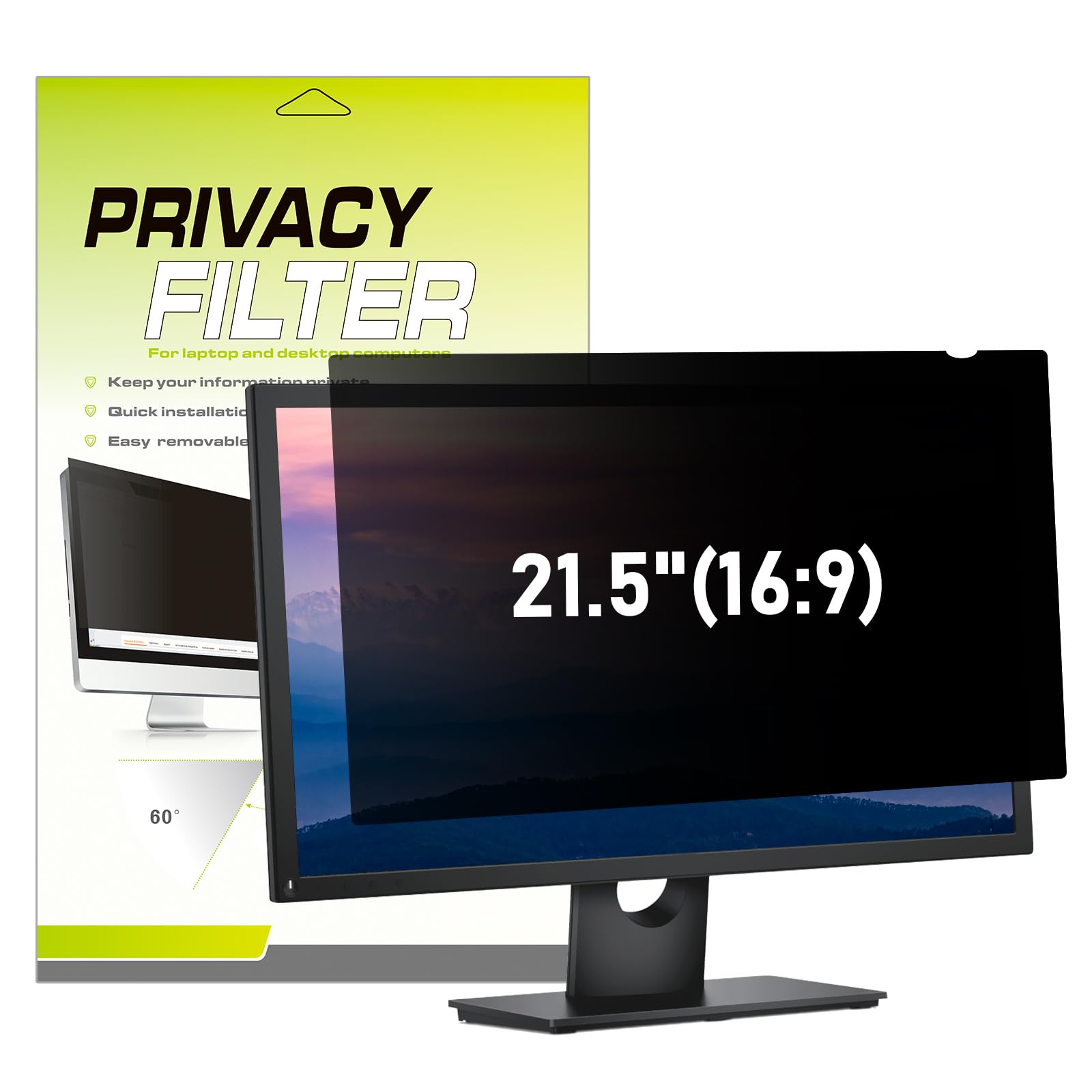 LAMA Blickschutzfilter für 21,5 Zoll Monitor, Blickschutzfolie Blickschutzfilter PC Monitor, Universal Datenschutz Bildschirmfilter mit Sichtschutz, Anti-Blaulicht und Blendschutz 16:9 (476x268mm)