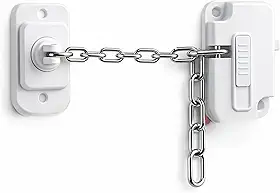 Trava de Segurança Pro 2x – Corrente em Aço Inox Ajustável 0-20cm com Adesivo Extra Forte Sem Furação para Geladeira, Armário, Janela, Gaveta e Eletrodomésticos