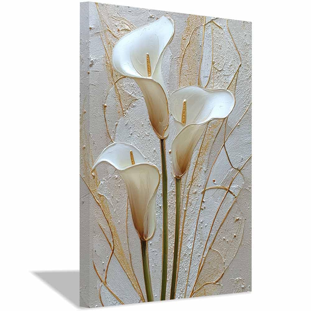 HUYEEI Pintura abstractas sobre lienzo Pinturas de tallos de flores Cuadros,para decoración moderna, sala de estar dormitorio, Pasillo de la oficina del baño（blanco-60x90cm Enmarcado