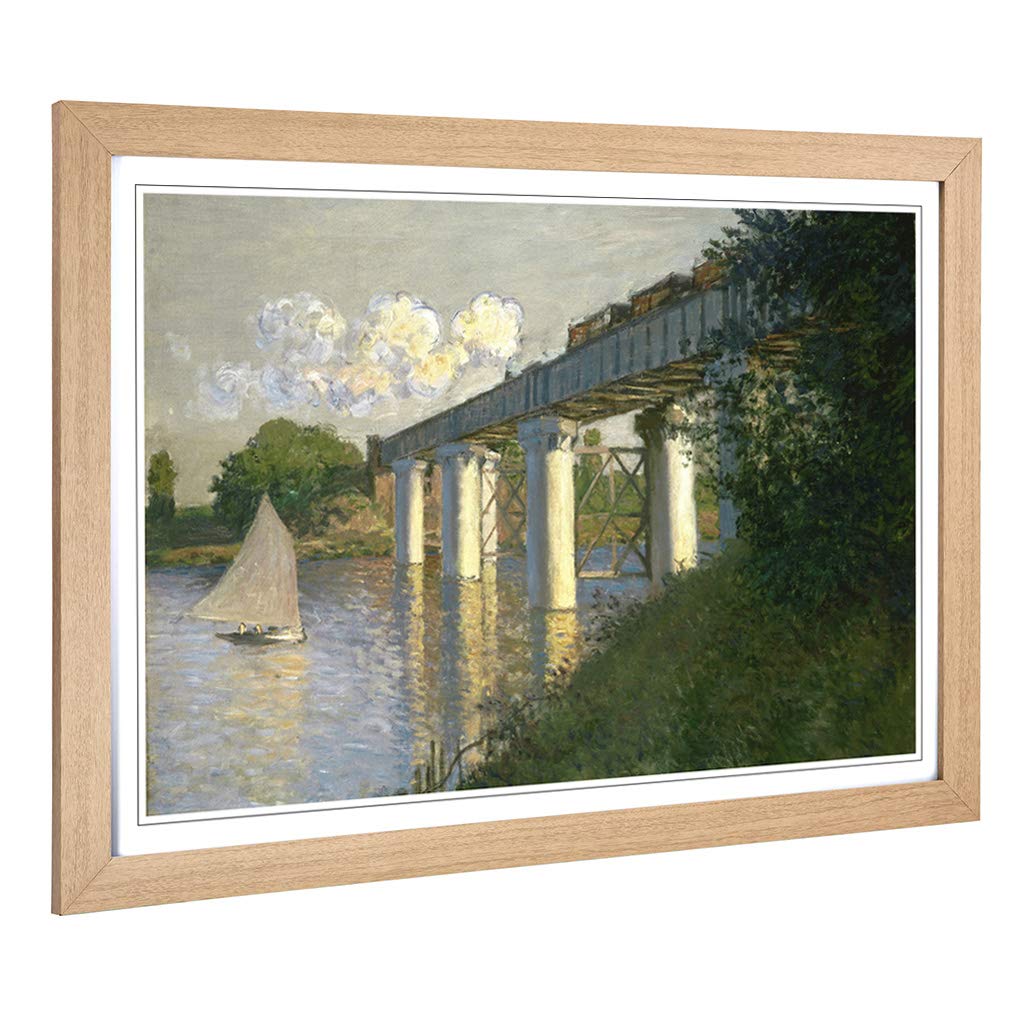 Big Box Art Framed Print of Claude Monet Railroad Bridge, Argenteuil Design | Wall Art Picture | Home Decor for Kitchen, Living Room, Bedroom, Hallway, Oak, A2 / 24.5x18 Inch / 62x45cm