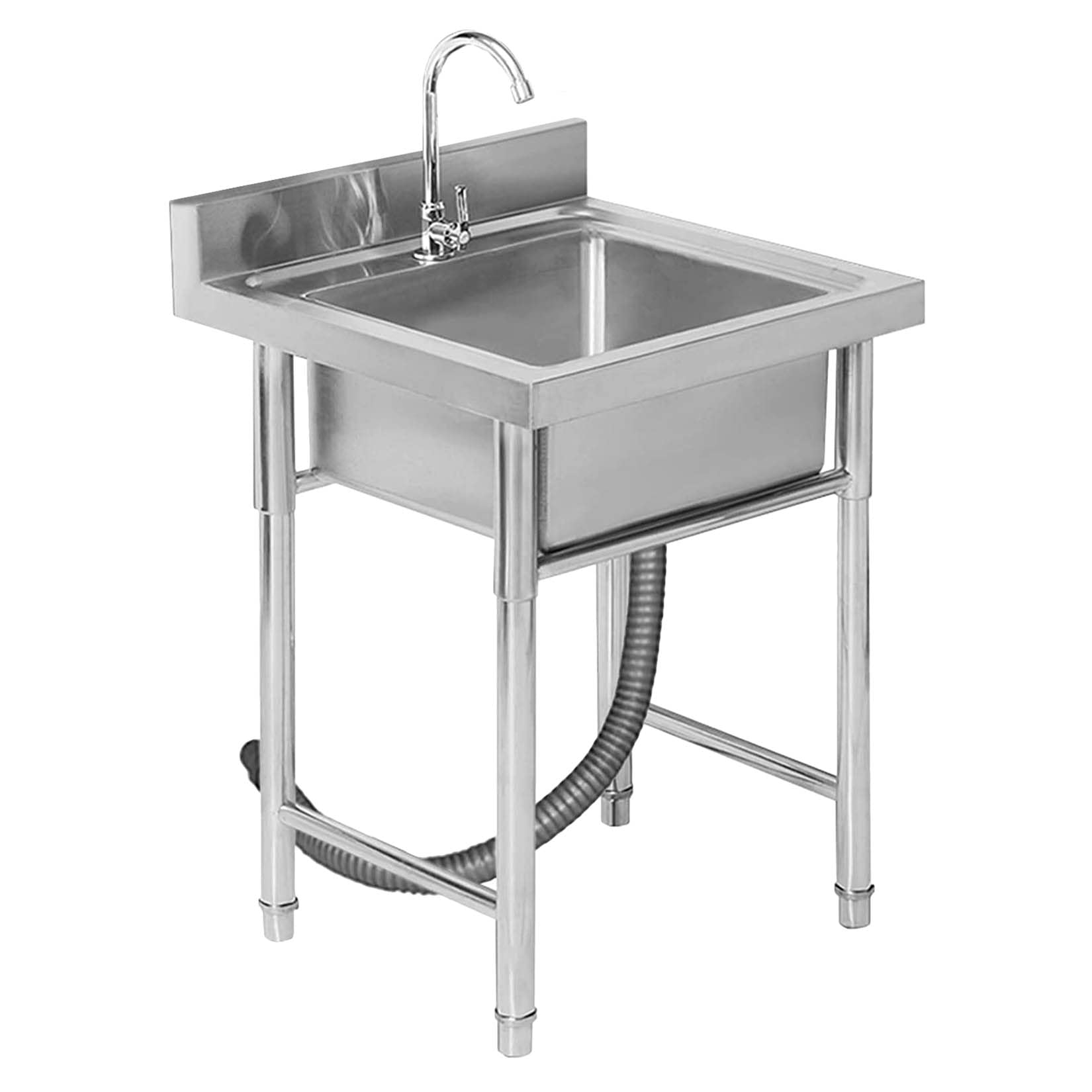 ZTCHSENZT Sink,Kitchen Utility Sink,Single Bowl Stainless Steel Prep & Utility Sink, 1 Compartment Commercial Kitchen Sink with Faucet, for Restaurant, Laundry Room, Backyard, Gara