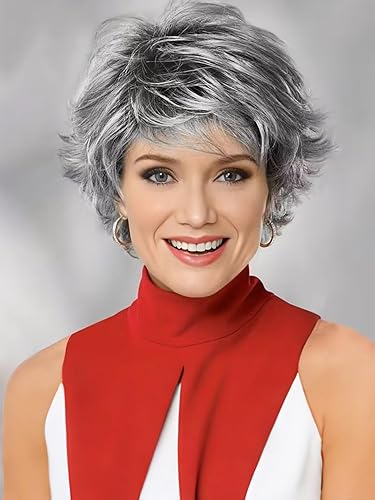 Ombre Grey Pixie Cut Wig with Bangs Old Lady Wigs